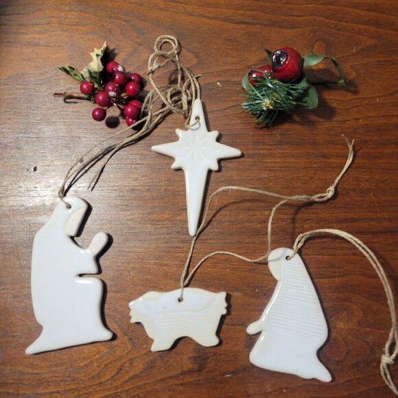 Mud Pie Nativity Set 4 Christmas Ornaments Holy Family Mary Joseph Baby Jesus St - Picture 1 of 10